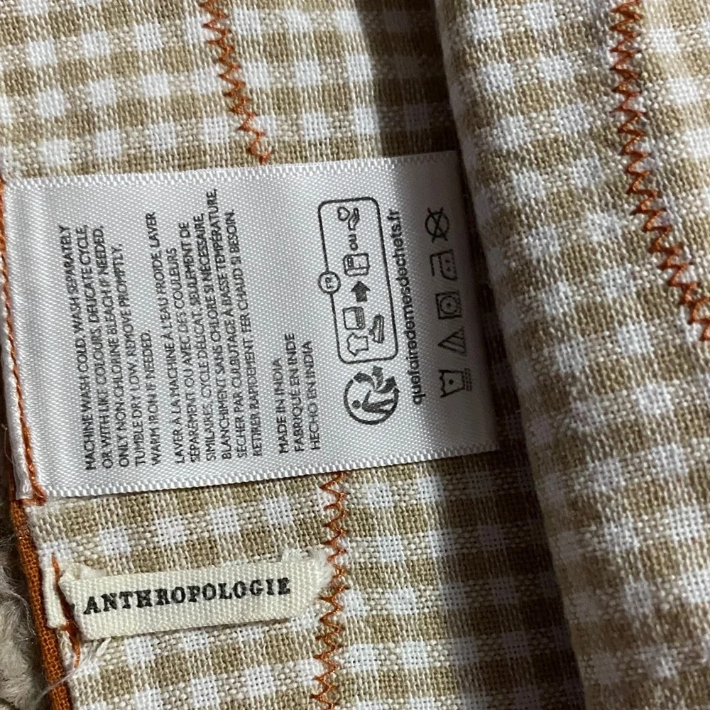 Anthropology cloth 18x18 size napkins burnt orange border , checkered inside NWT